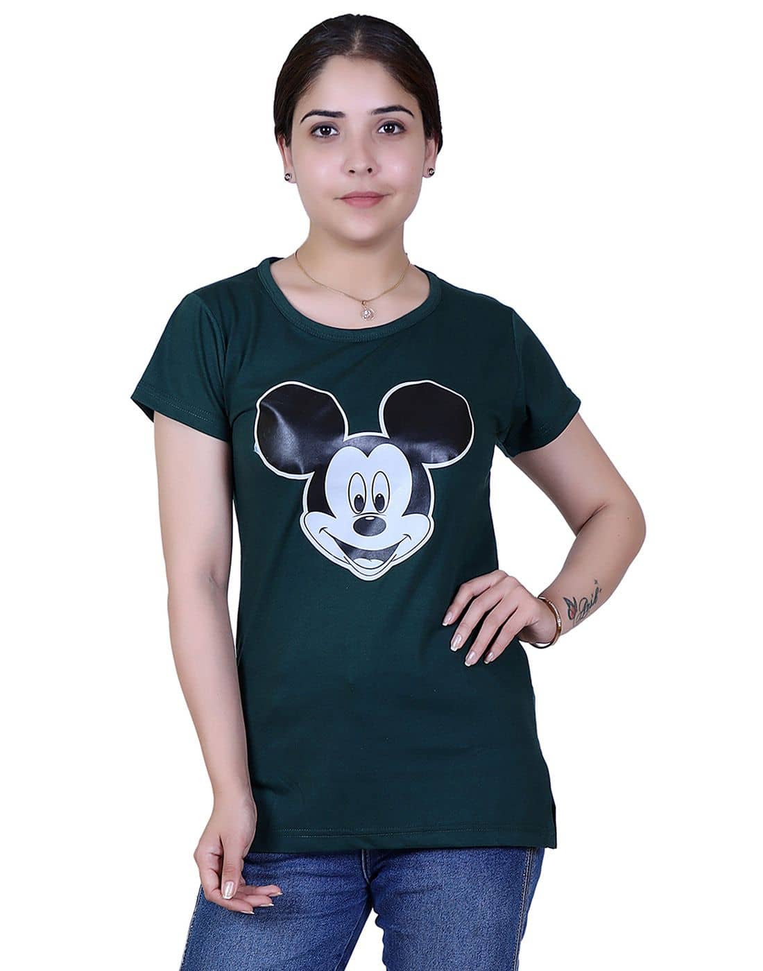 Ogarti Women Cotton Blend Printed Regular Fit Round Neck T-Shirt ( Navy )