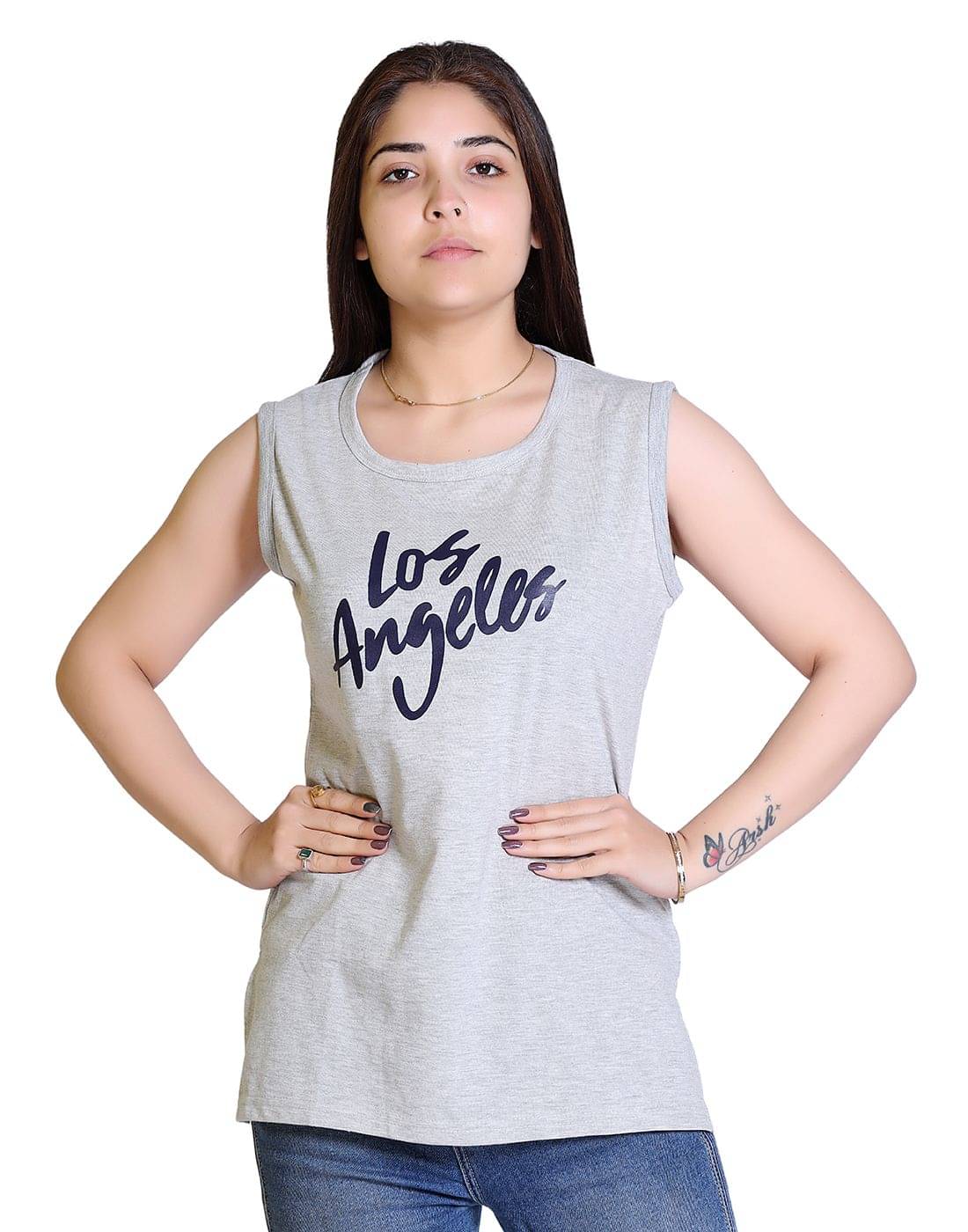 Ogarti Women Cotton Blend Printed Regular Fit Round Neck T-Shirt ( Grey ) Ogarti Women Cotton Blend Printed Regular Fit Round Neck T-Shirt ( Grey )