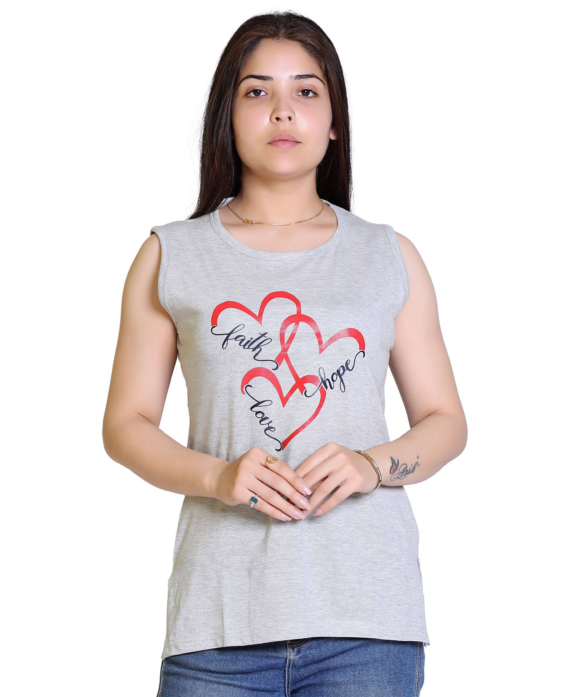     			Ogarti Women Cotton Blend Printed Regular Fit Round Neck T-Shirt ( Grey )