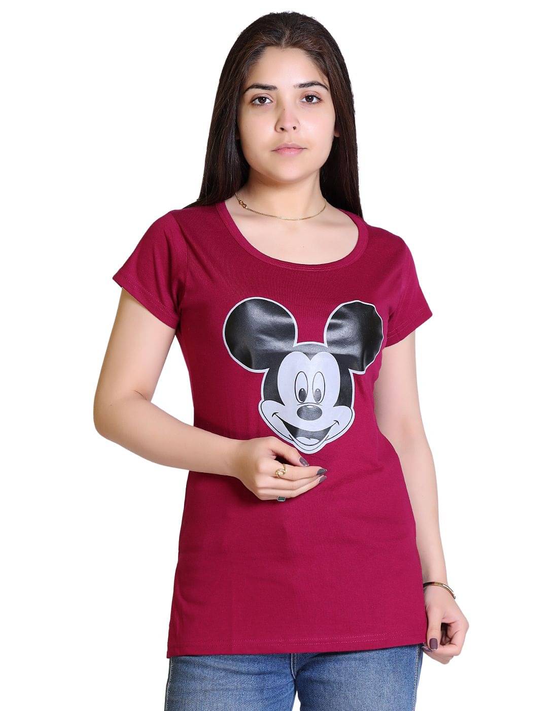 Ogarti Women Cotton Blend Printed Regular Fit Round Neck T-Shirt ( Magenta ) Ogarti Women Cotton Blend Printed Regular Fit Round Neck T-Shirt ( Magenta )