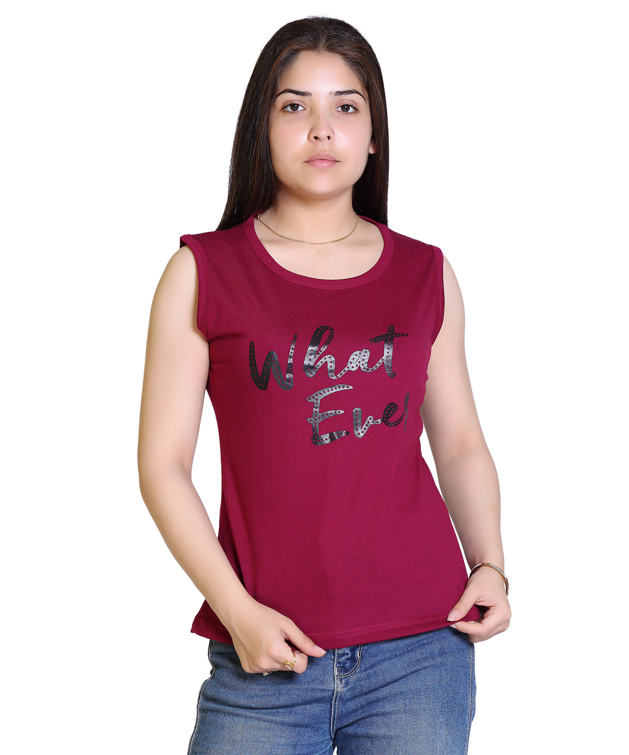     			Ogarti Women Cotton Blend Printed Regular Fit Round Neck T-Shirt ( Magenta )