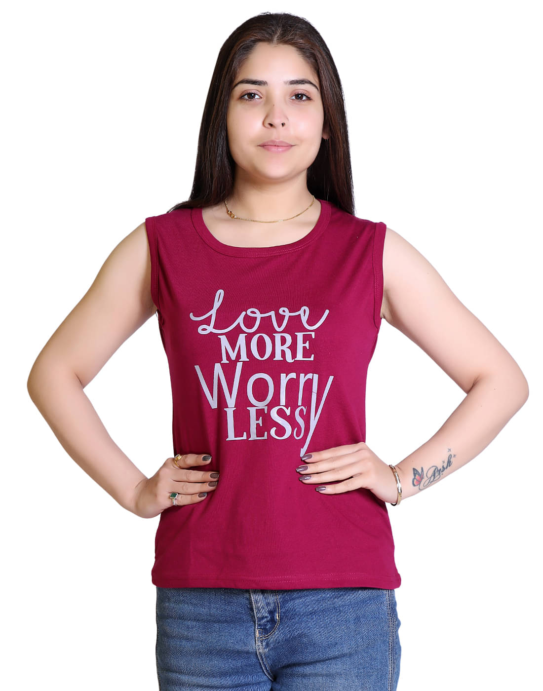     			Ogarti Women Cotton Blend Printed Regular Fit Round Neck T-Shirt ( Magenta )