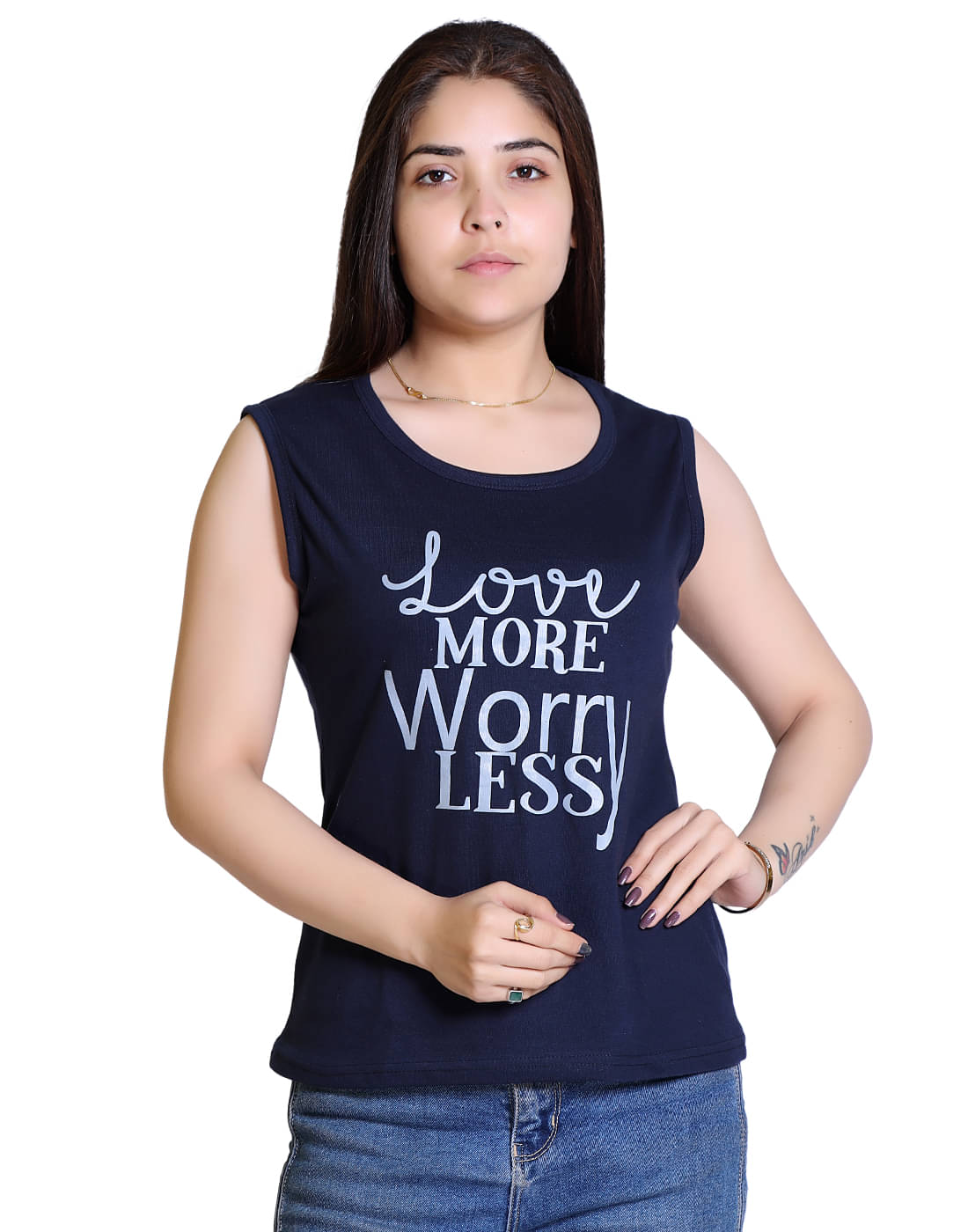 Ogarti Women Cotton Blend Printed Regular Fit Round Neck T-Shirt ( Navy )     			Ogarti Women Cotton Blend Printed Regular Fit Round Neck T-Shirt ( Navy )