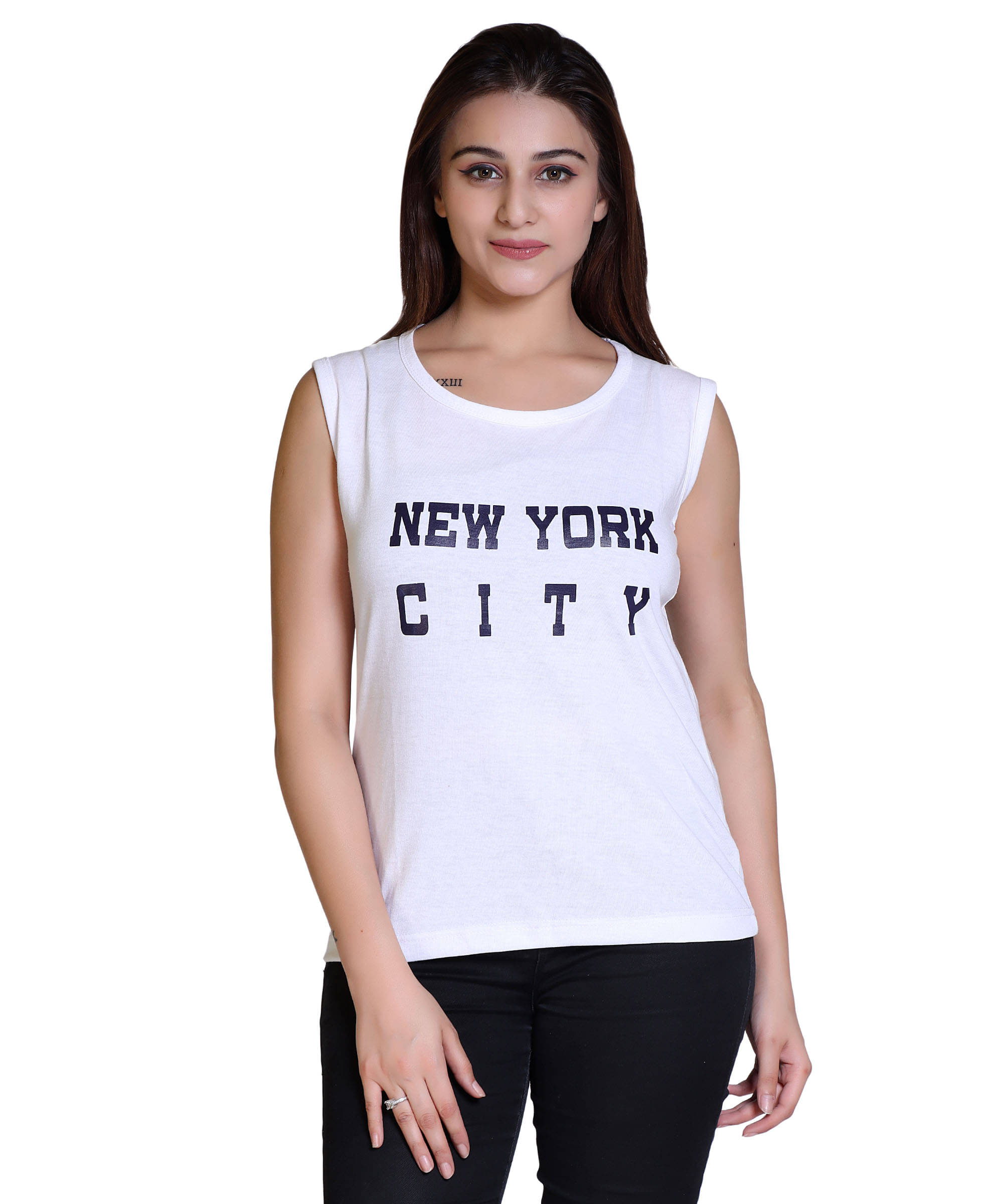     			Ogarti Women Cotton Blend Printed Regular Fit Round Neck T-Shirt ( White )