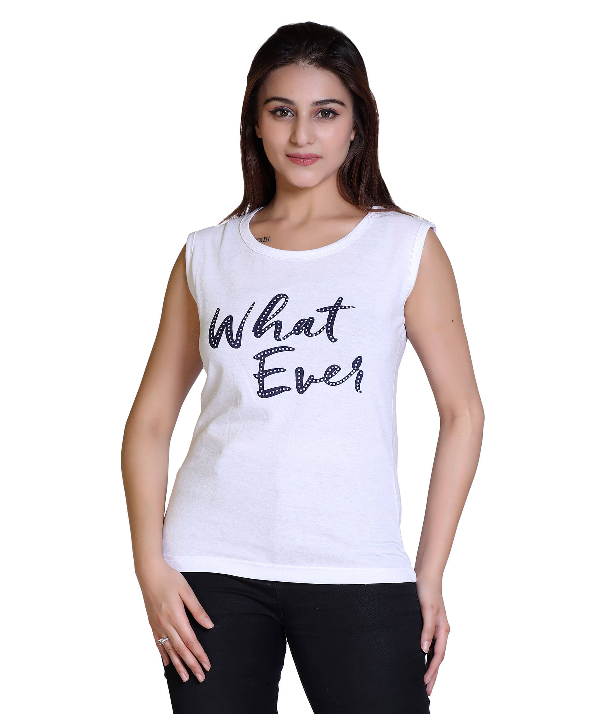     			Ogarti Women Cotton Blend Printed Regular Fit Round Neck T-Shirt ( White )