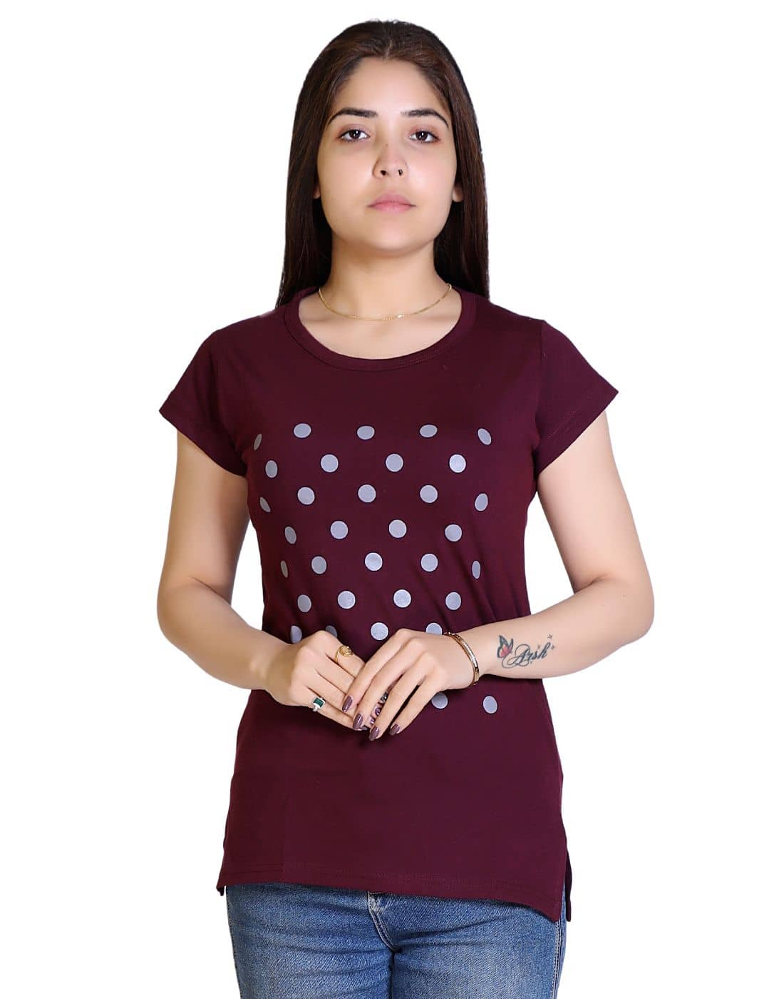 Ogarti Women Cotton Blend Printed Regular Fit Round Neck T-Shirt ( Charcoal )