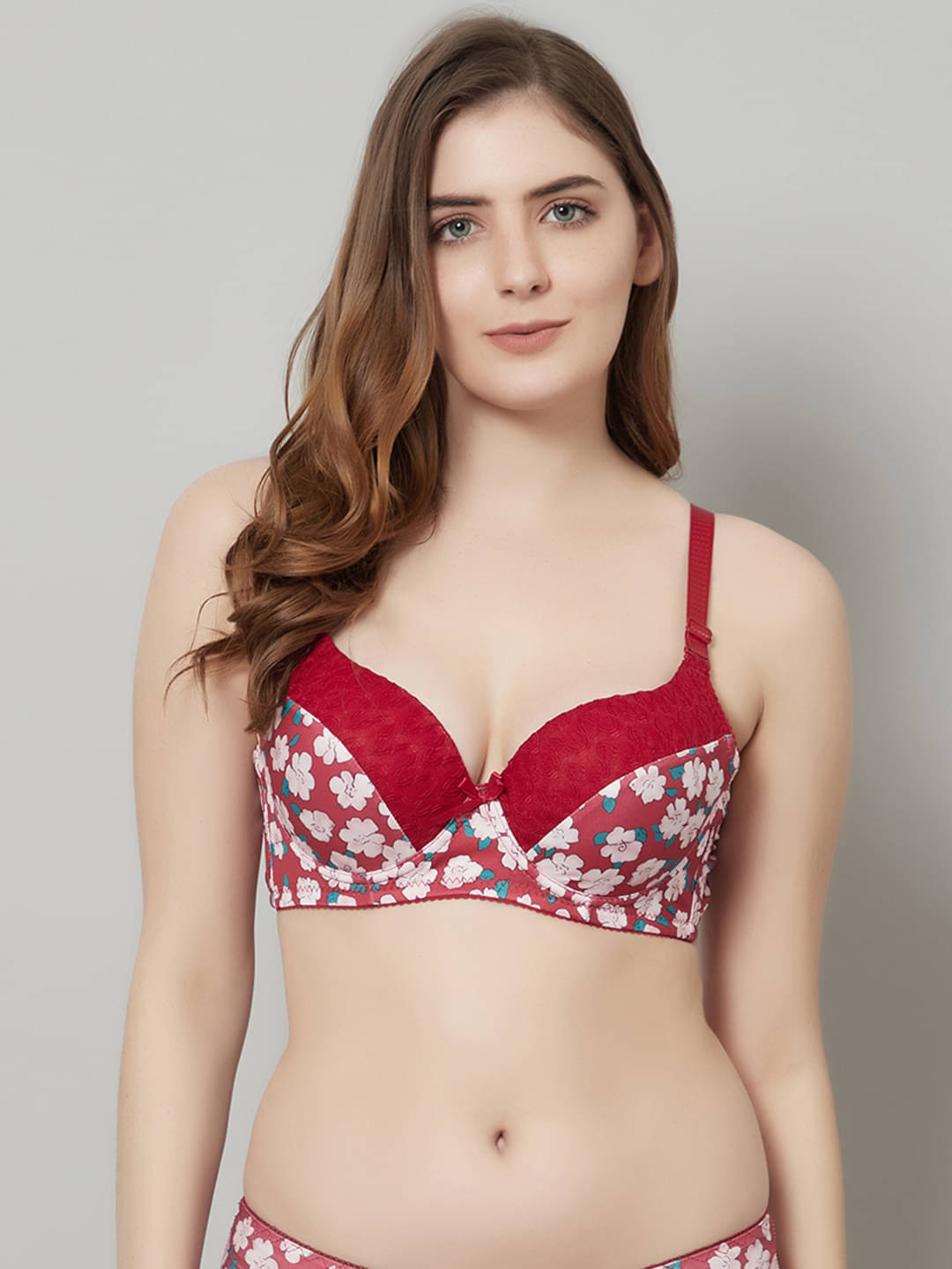     			PrettyCat Polyester Lightly Padded Women's T-Shirt Bra ( Red )