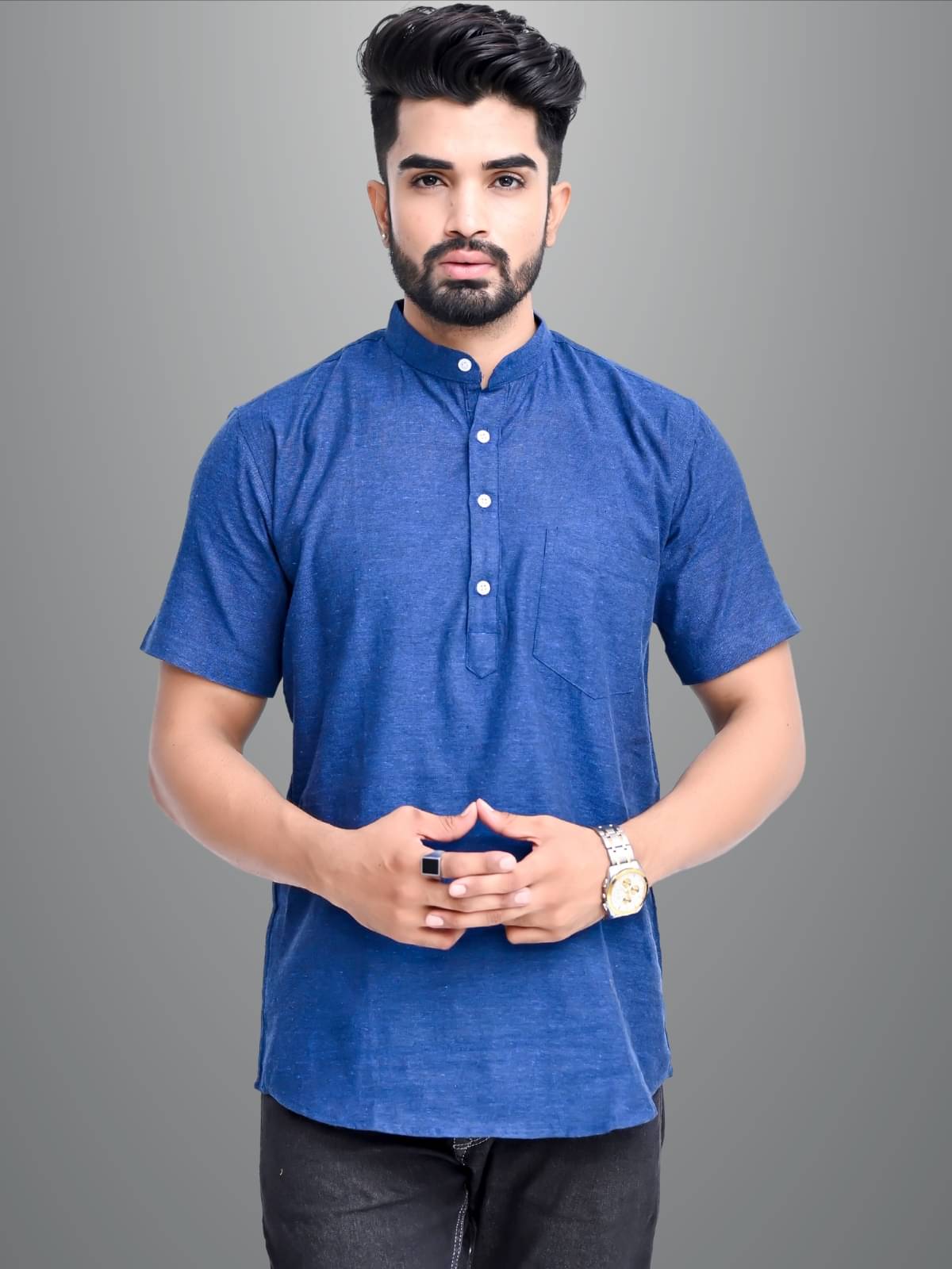 QuaClo - Blue Cotton Men's Regular Kurta ( Pack of 1 ) QuaClo - Blue Cotton Men's Regular Kurta ( Pack of 1 )