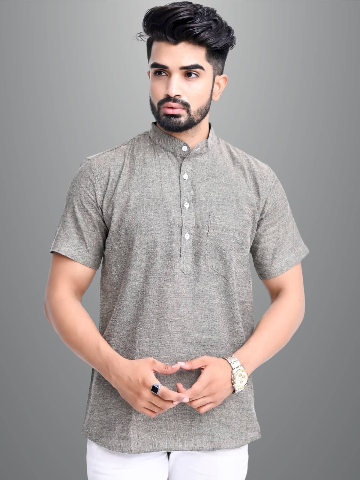 QuaClo - Grey Cotton Men's Regular Kurta ( Pack of 1 ) - Kurtas & Kurta Sets | Buy online on ZillyBuy