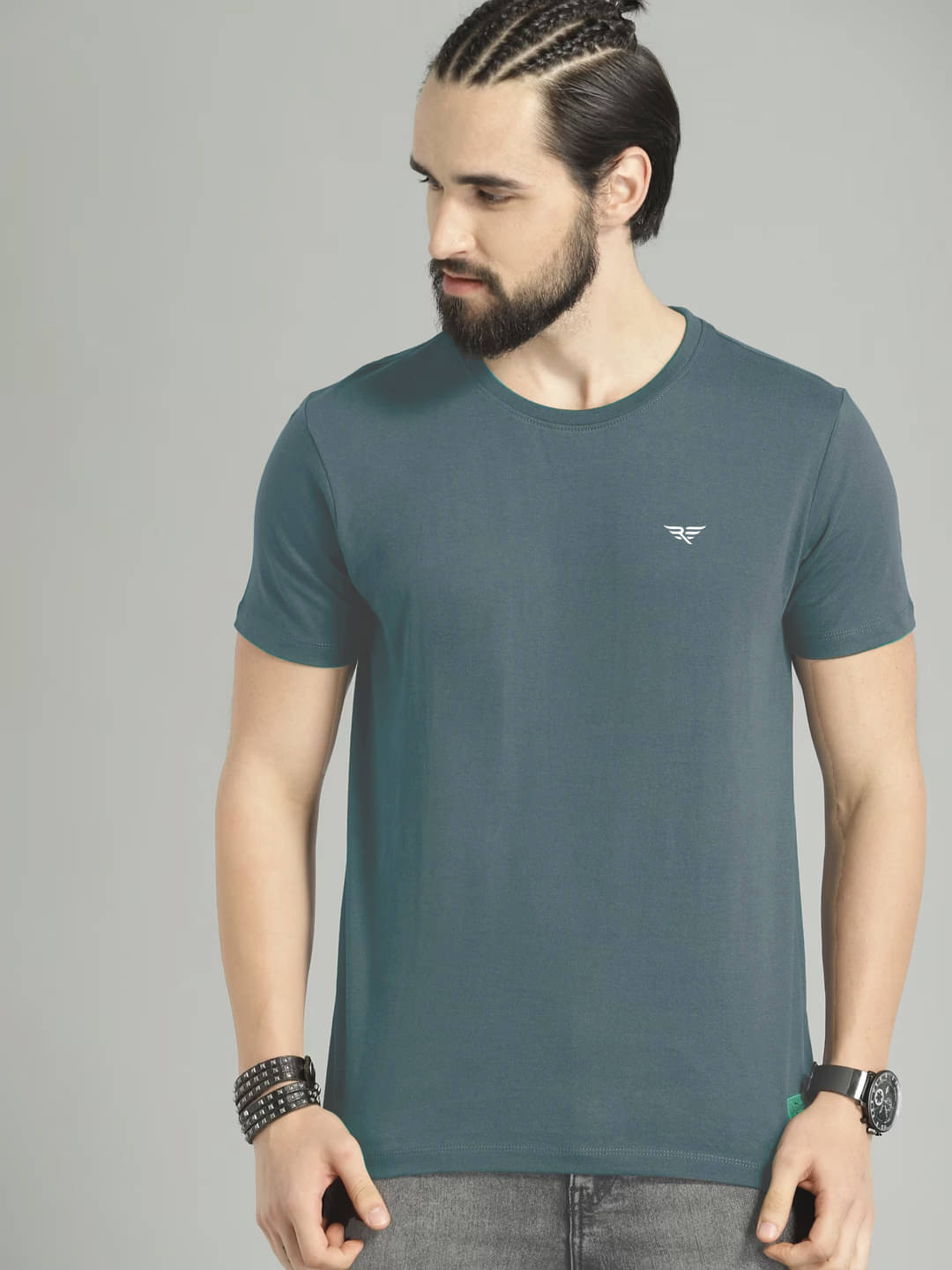     			Riss Pack of 1 Cotton Blend Regular Fit Men's T-Shirt ( Blue )