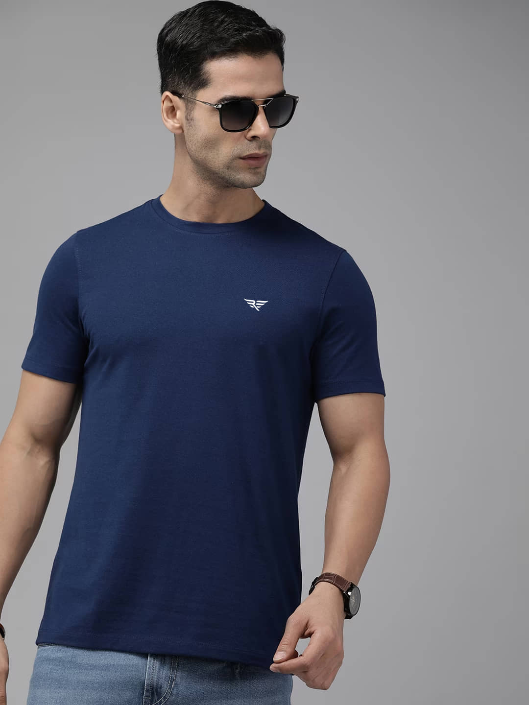 Riss Pack of 1 Cotton Blend Regular Fit Men's T-Shirt ( Blue )