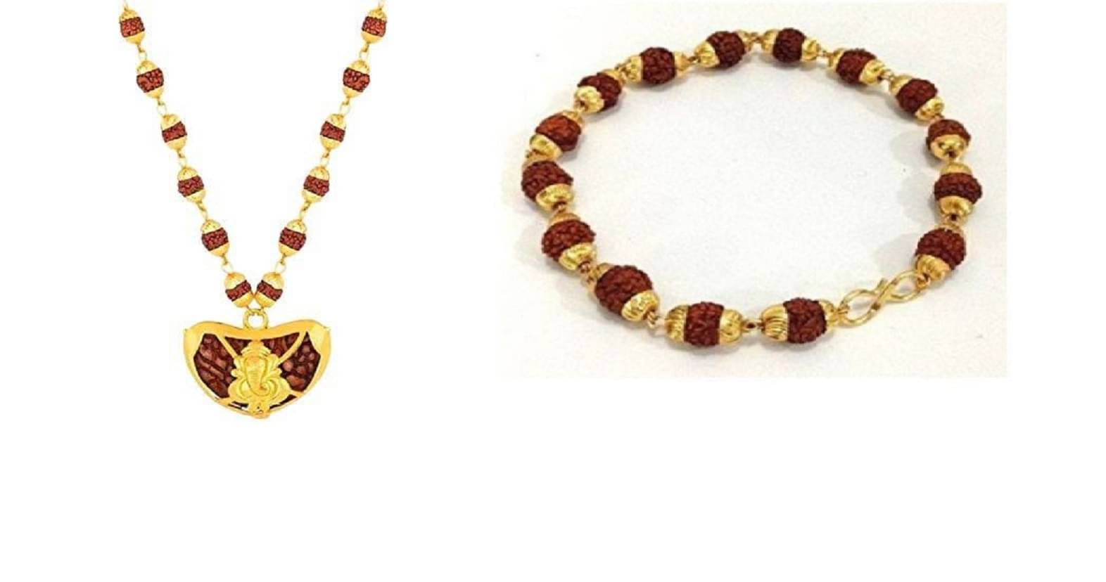     			Shri Astha Vinayak - Combo of Kaju Ganesha Rudraksha Mala With Golden Cap Rudraksha Bracelet
