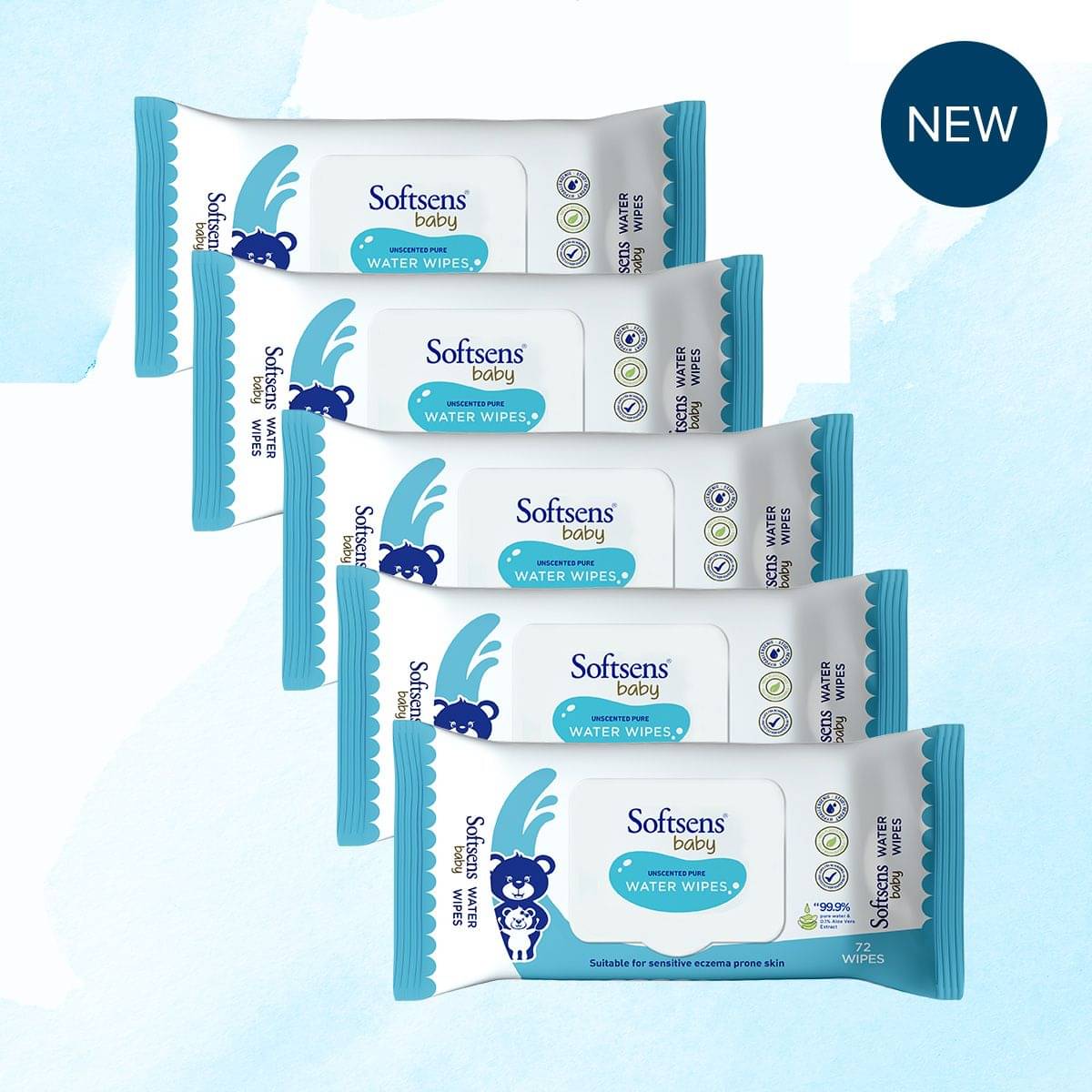 Softsens Baby 99.9% Pure Water Wipes, Pure Aloe Vera Extract Wipes For Babies, 72 Wipes, Pack of 5 Softsens Baby 99.9% Pure Water Wipes, Pure Aloe Vera Extract Wipes For Babies, 72 Wipes, Pack of 5