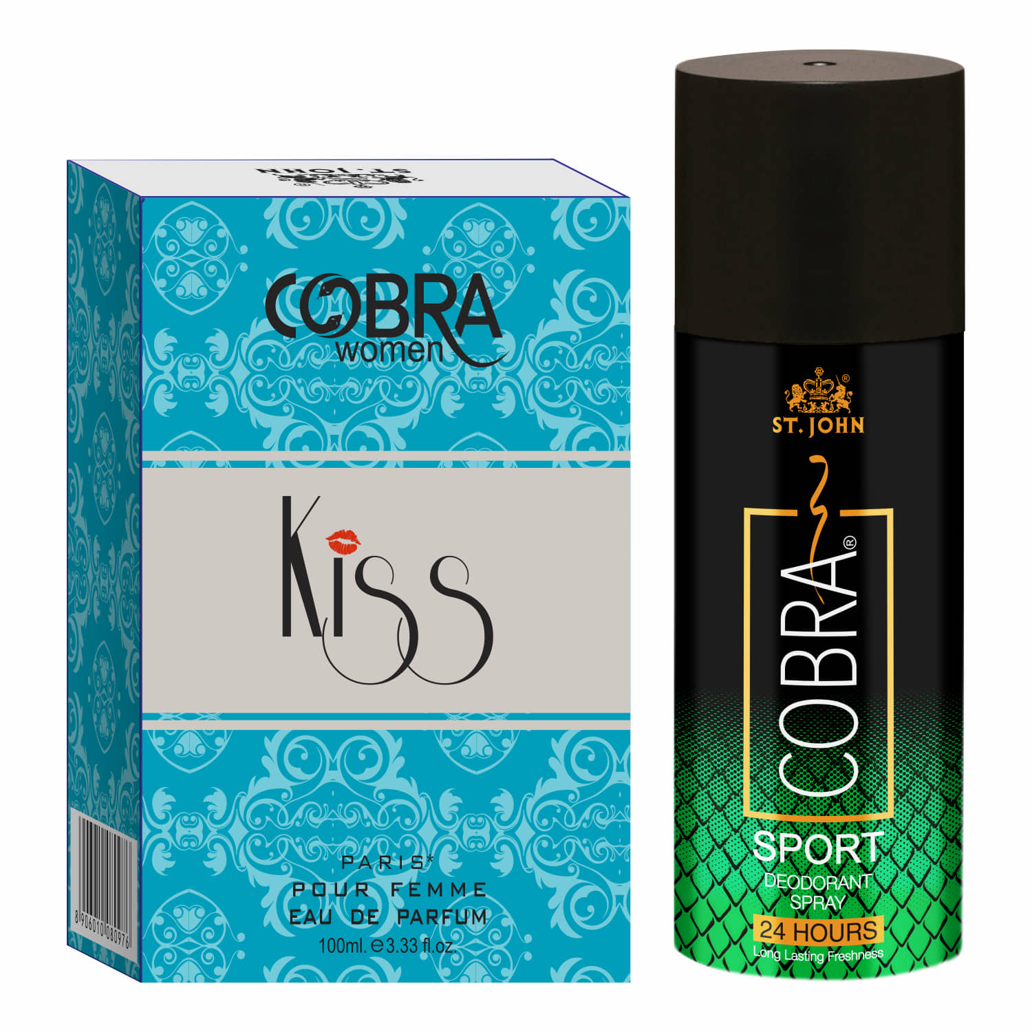 ST.JOHN Cobra Sport 150ml & Cobra Kiss 100ml Deodorant Spray & Perfume for Men (250ml) Pack of 2