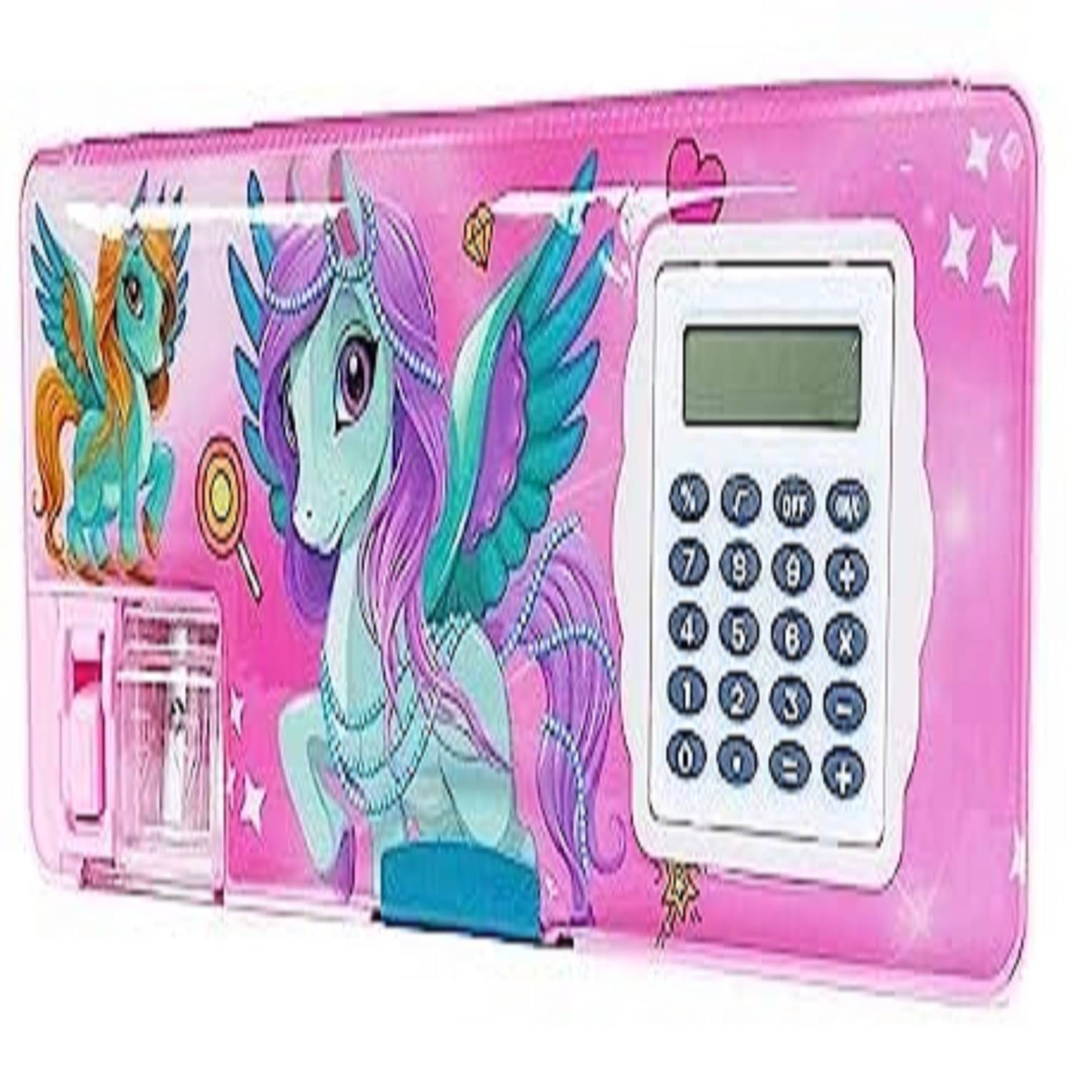     			Double-Sided Plastic Pencil Box/Case with a Geometry Calculator/Calci and Dual Sharpener for Kids/Best Stationary Gift Items for kids (Pack of 1)