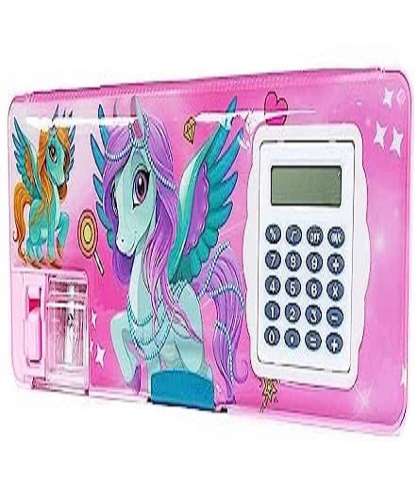 Double-Sided Plastic Pencil Box/Case with a Geometry Calculator/Calci and Dual Sharpener for Kids/Best Stationary Gift Items for kids (Pack of 1) - Stationery | Buy online on ZillyBuy