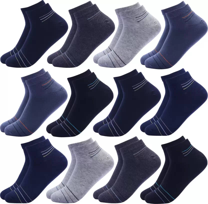 Broen - Cotton Men's Striped Multicolor Ankle Length Socks ( Pack of 12 ) Broen - Cotton Men's Striped Multicolor Ankle Length Socks ( Pack of 12 )