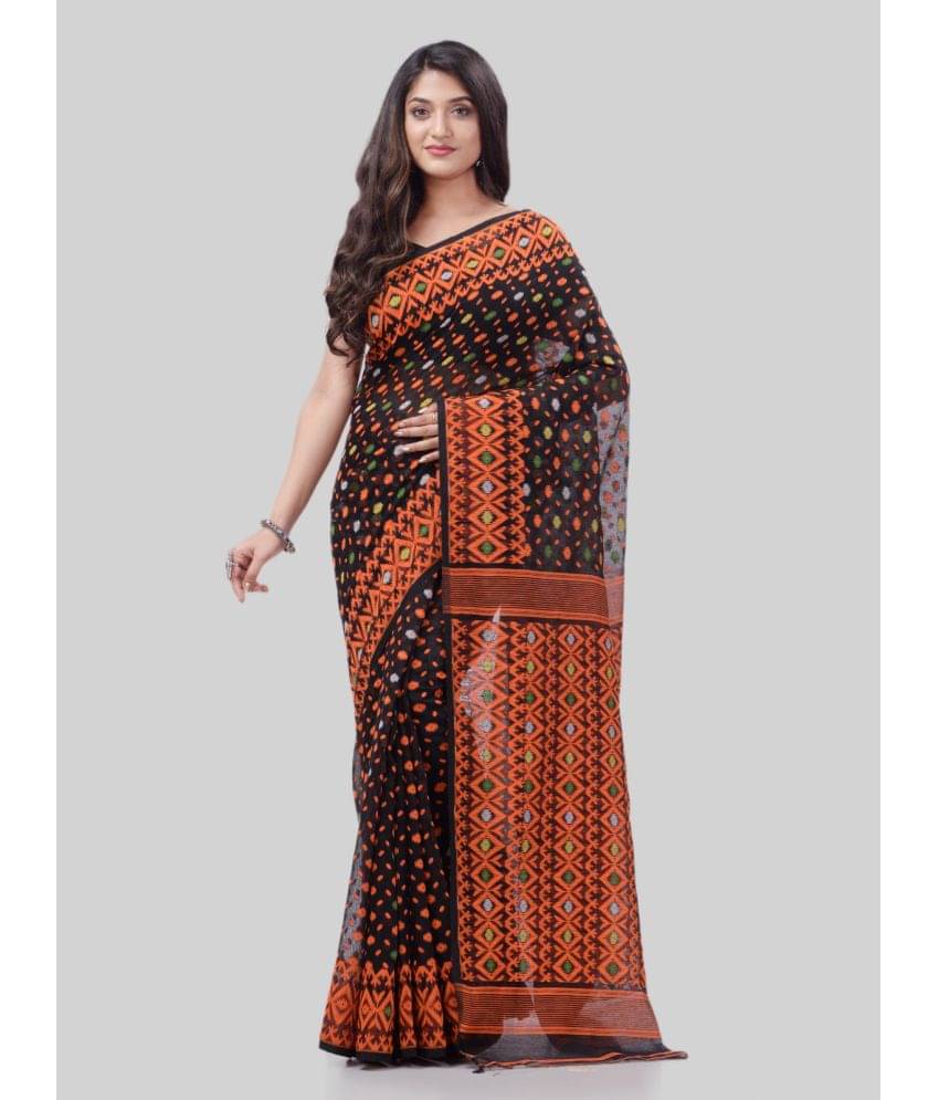 Desh Bidesh Cotton Woven Saree Without Blouse Piece ( Black )     			Desh Bidesh Cotton Woven Saree Without Blouse Piece ( Black )