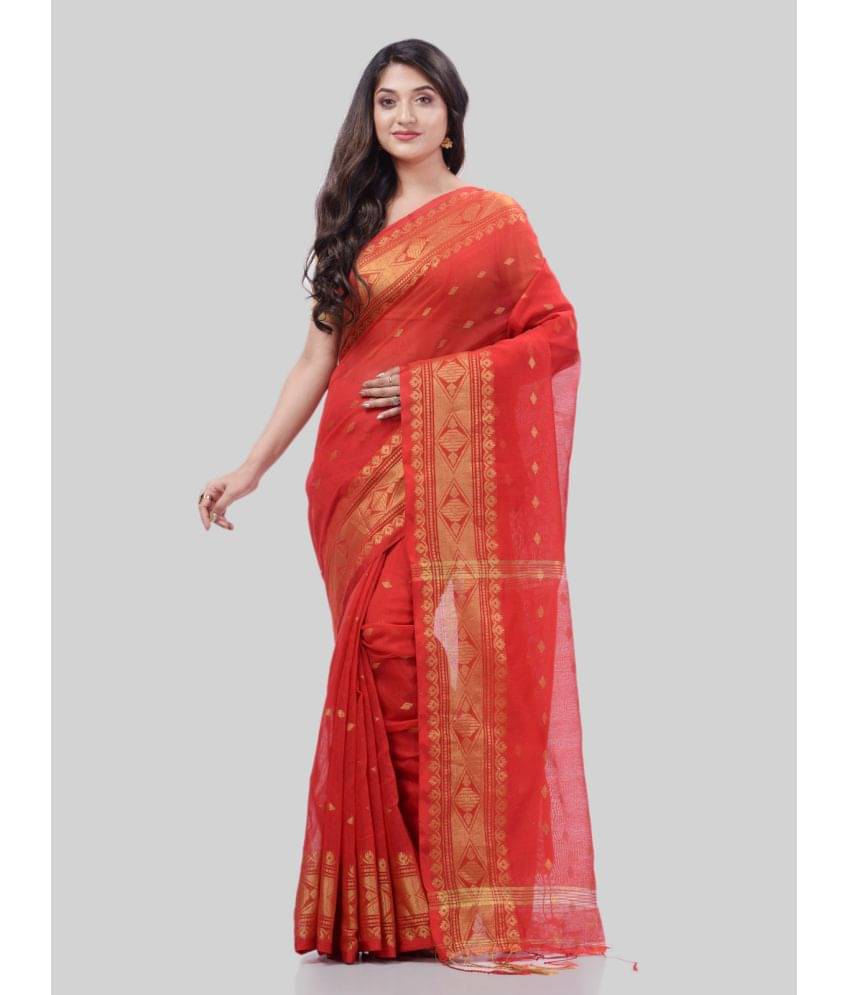 Desh Bidesh Cotton Silk Woven Saree With Unstitched Blouse Piece ( Red ) Desh Bidesh Cotton Silk Woven Saree With Unstitched Blouse Piece ( Red )