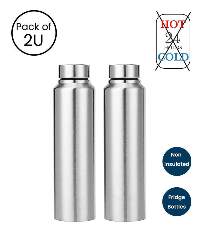     			Dynore - 2- Fridge Bottle Set Silver Fridge Water Bottle 900 mL ( Set of 2 )