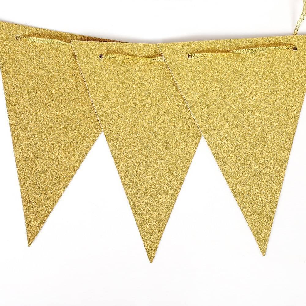     			1 Set Gold Glitter Pennant Banner, Paper Triangle Flags Bunting for Baby Birthday Party, Wedding Decor, Baby Shower, 15 pcs Flags,