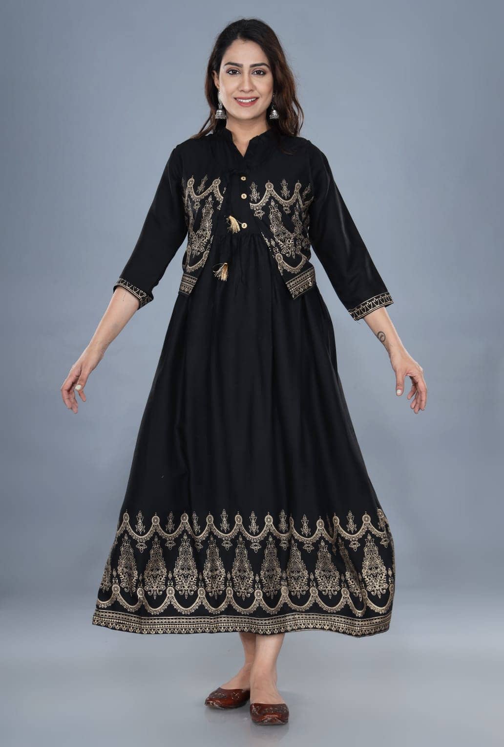 ASHISH PRINT - Black Rayon Women's Flared Kurti ( Pack of 1 ) - Kurtis, Tunics | Buy online on ZillyBuy