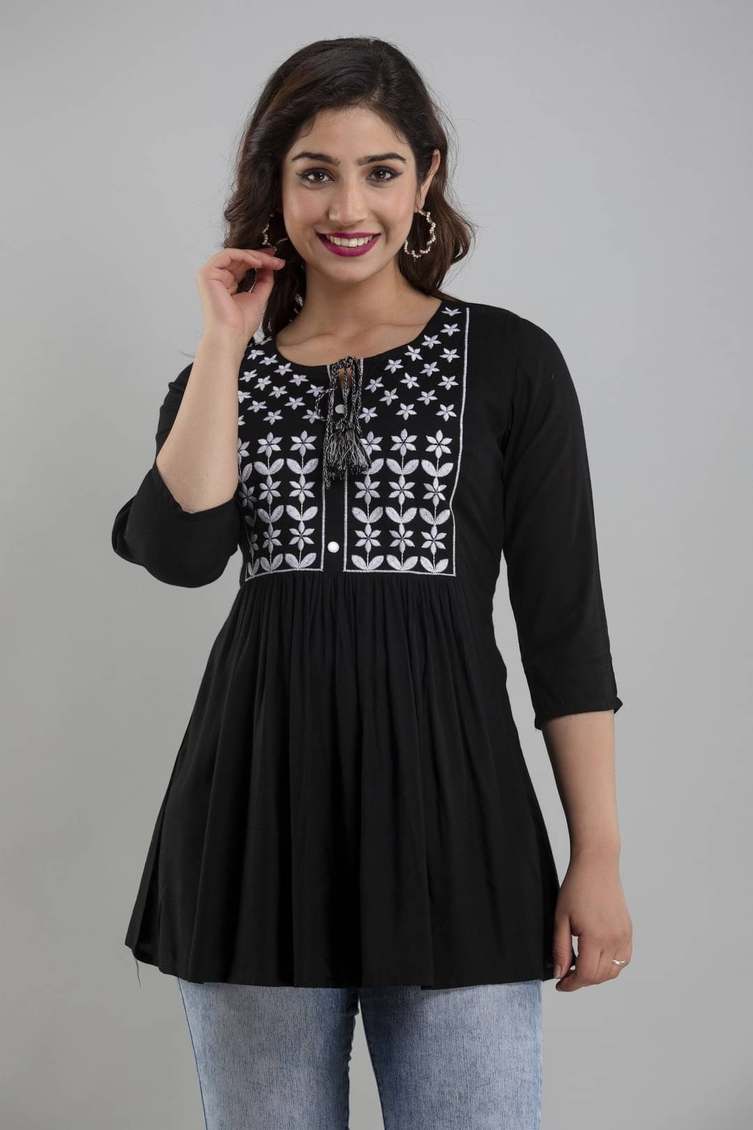     			ASHISH PRINT Women's Rayon Peplum Top ( Black )