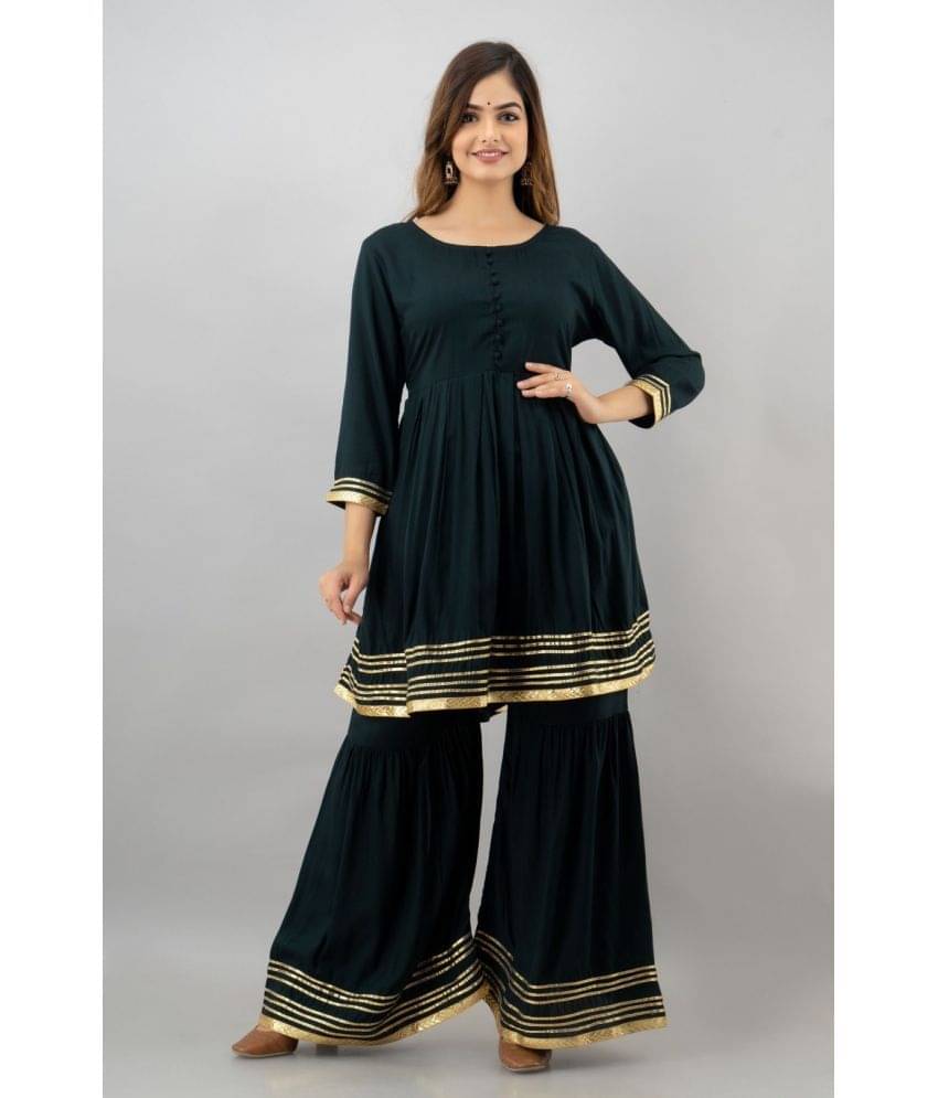     			ASHISH PRINT - Green Frock Style Rayon Women's Stitched Salwar Suit ( Pack of 1 )