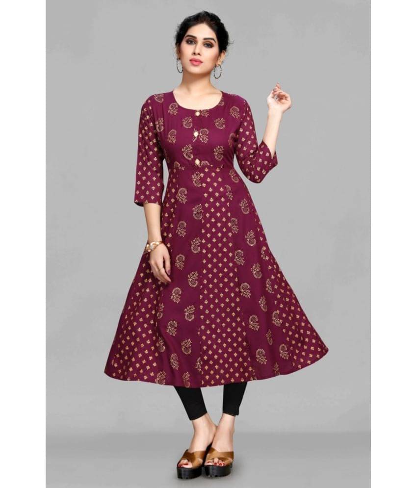 ASHISH PRINT Women Rayon Printed Ethnic Dress ( Maroon ) ASHISH PRINT Women Rayon Printed Ethnic Dress ( Maroon )