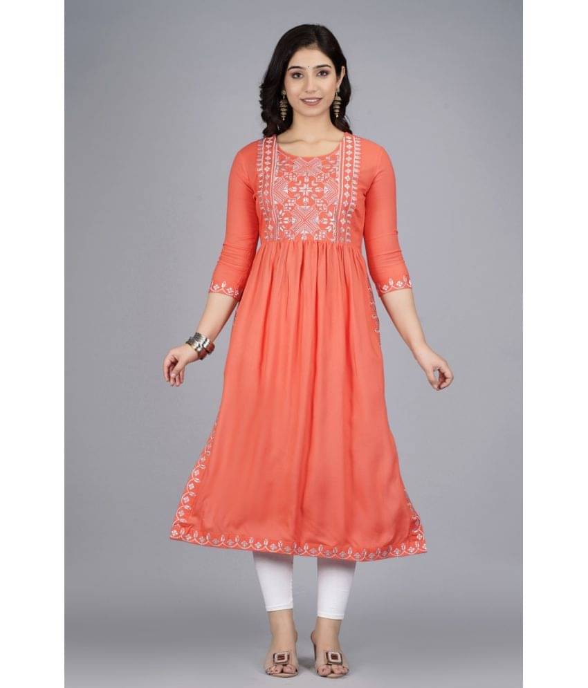     			ASHISH PRINT - Peach Rayon Women's Nayra Kurti ( Pack of 1 )