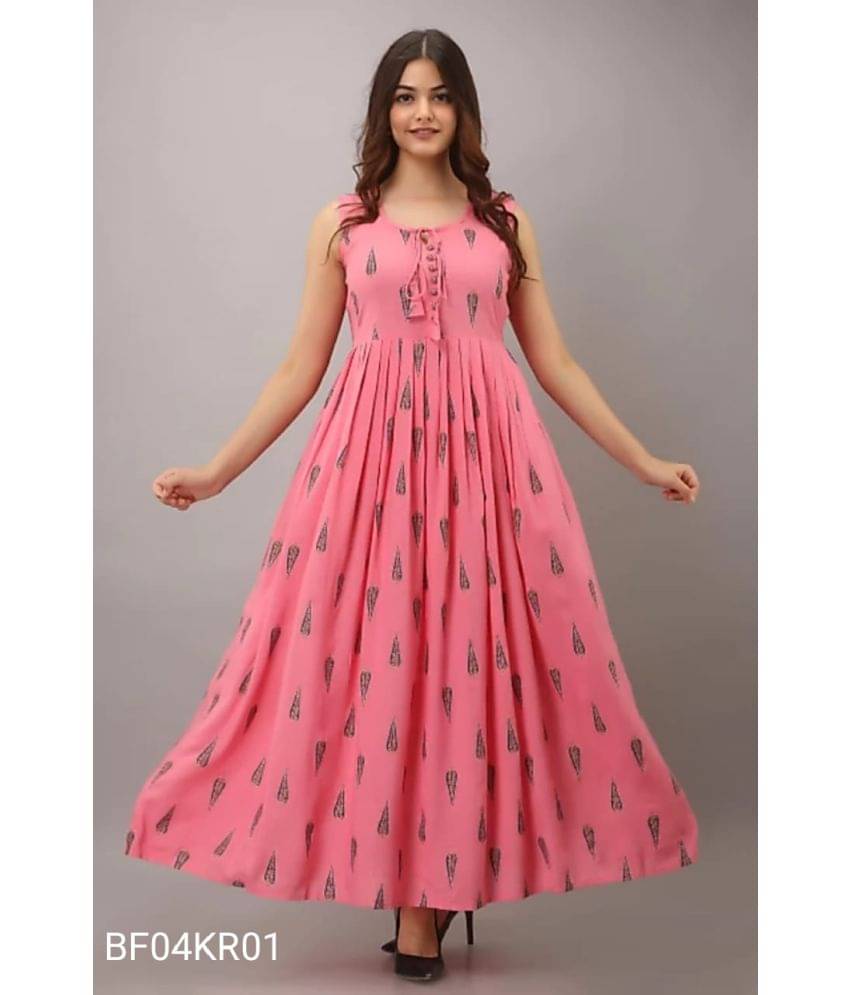 ASHISH PRINT Women Rayon Printed Ethnic Dress ( Peach ) ASHISH PRINT Women Rayon Printed Ethnic Dress ( Peach )