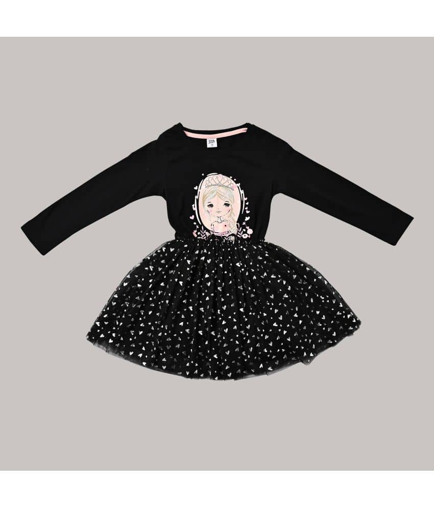 Cherry Tree Cotton Blend Frock For Girls ( Pack of 1 , Black )