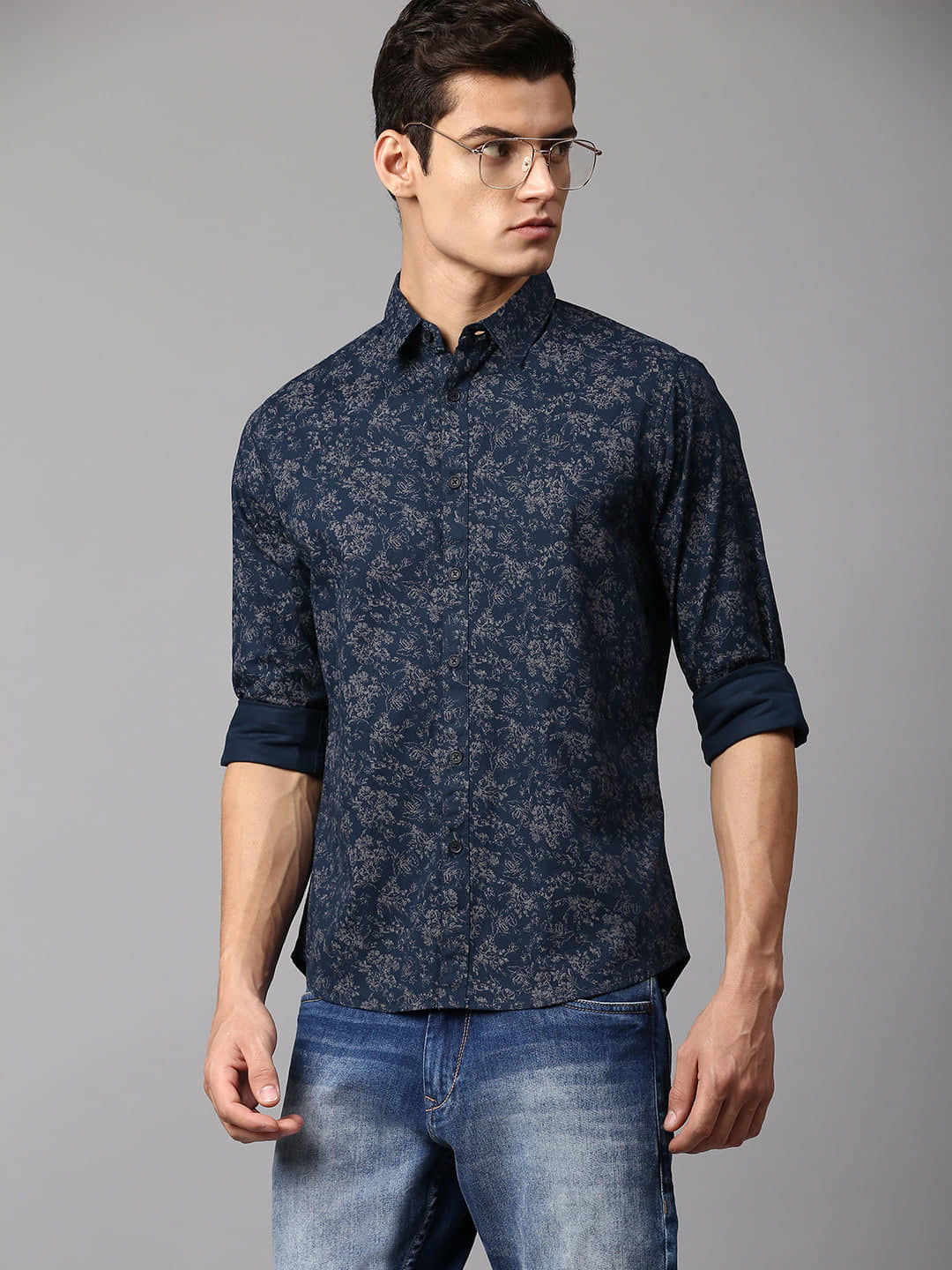 Dennis Lingo - Navy Cotton Blend Slim Fit Men's Casual Shirt ( Pack of 1 )