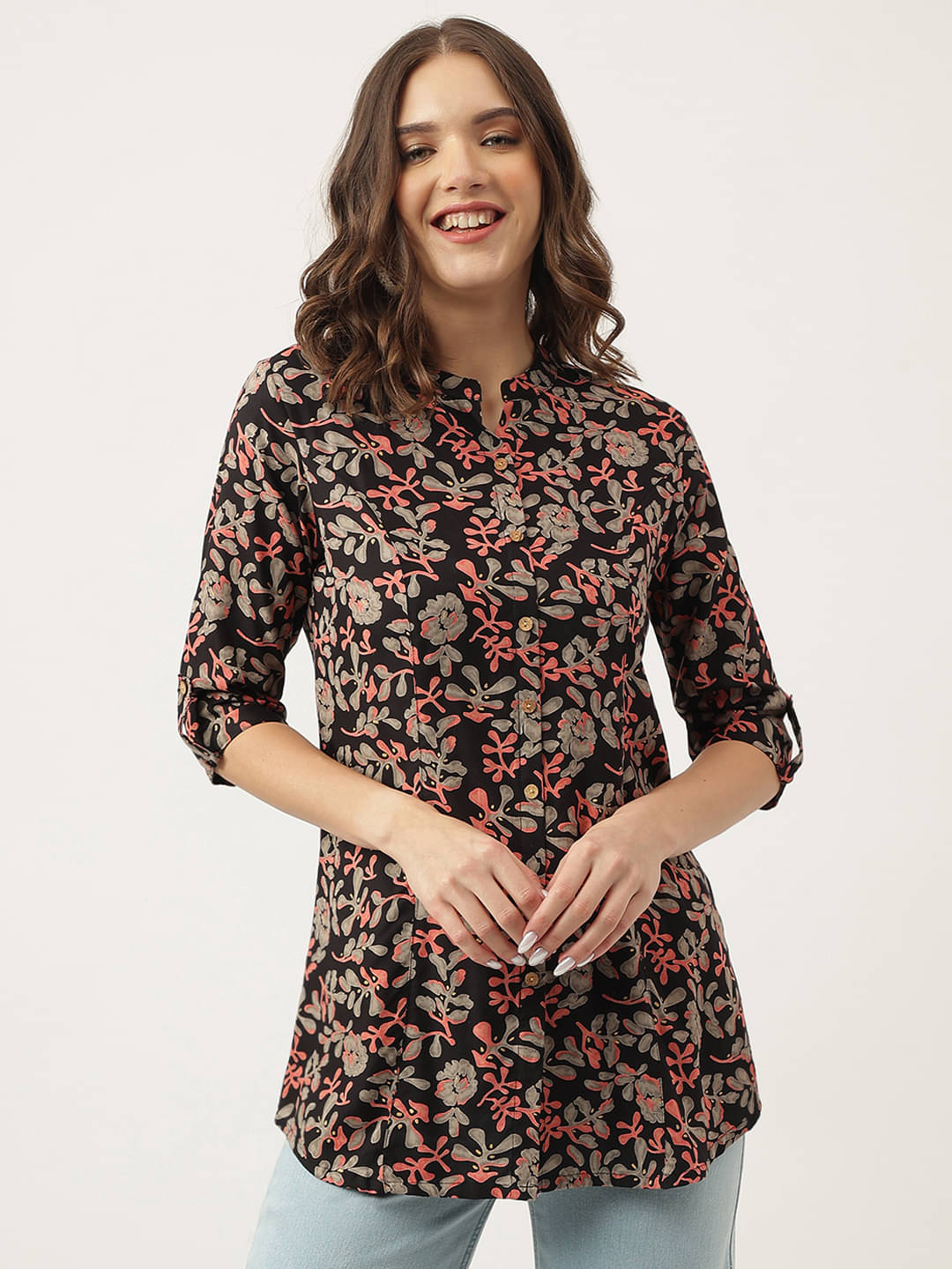     			Divena Women Printed Rayon Shirt ( Black )