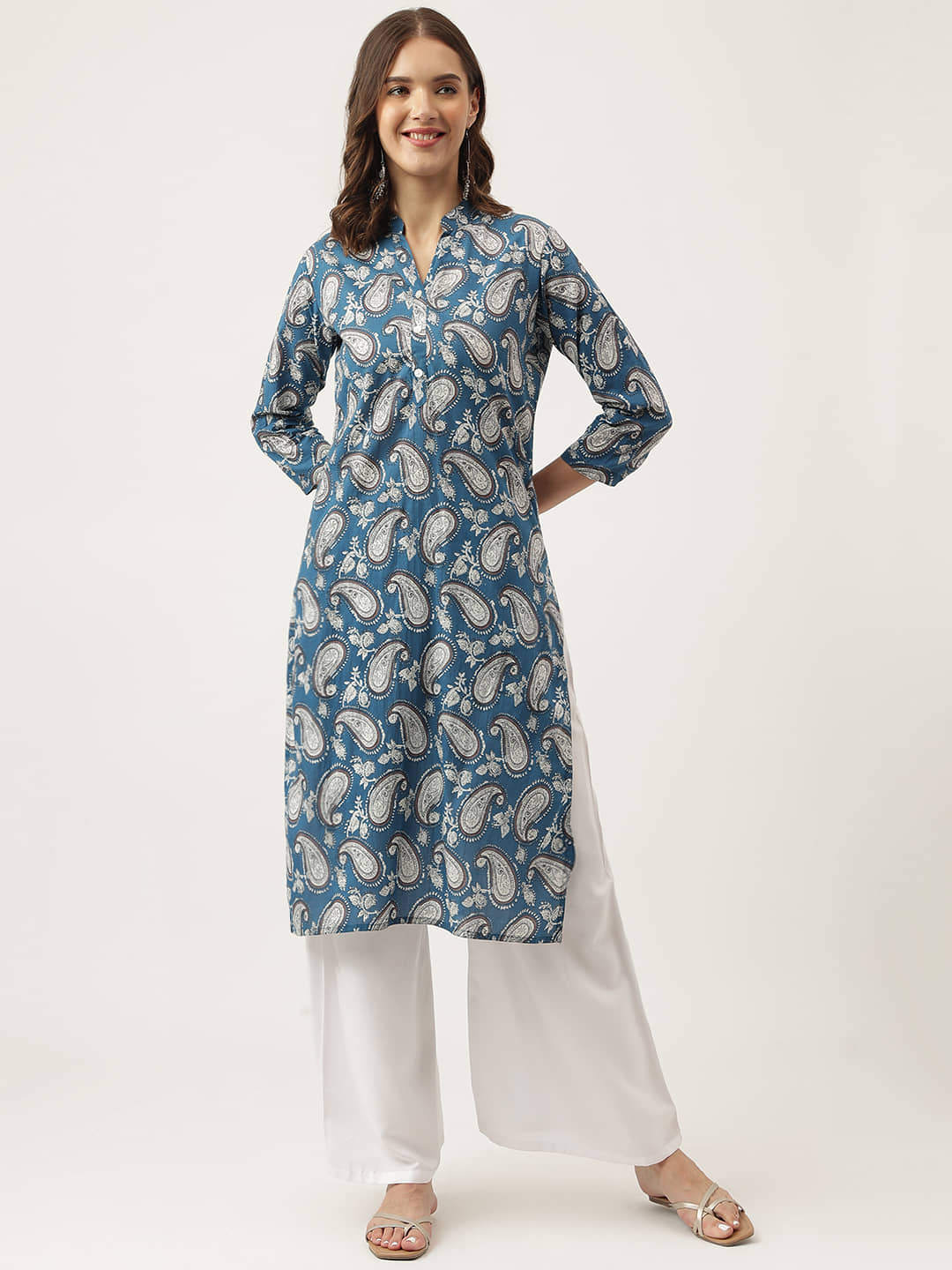 Divena - Blue Cotton Women's Straight Kurti ( Pack of 1 ) - Kurtis, Tunics | Buy online on ZillyBuy
