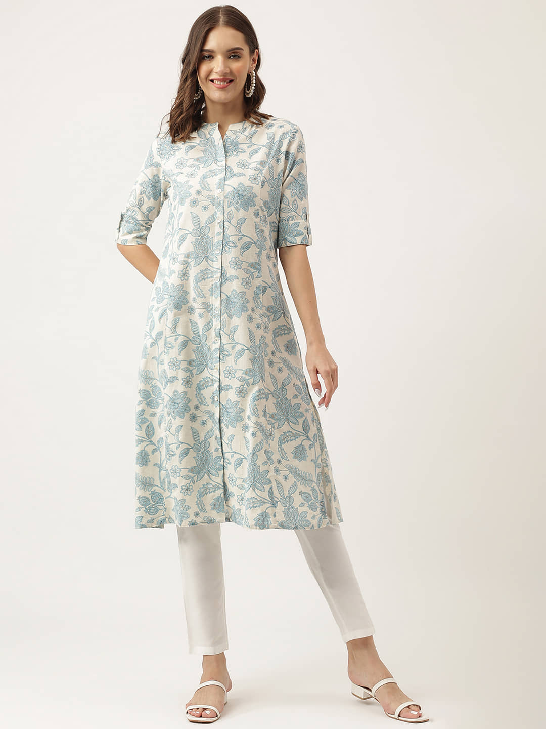 Divena - Blue Cotton Women's Front Slit Kurti ( Pack of 1 ) - Kurtis, Tunics | Buy online on ZillyBuy