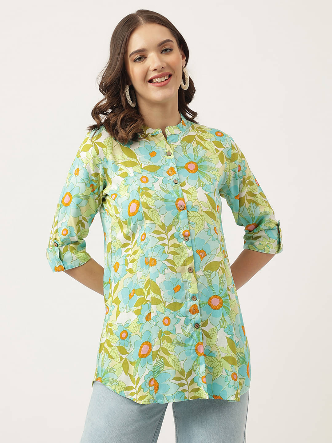 Divena Women Printed Rayon Shirt ( Green ) Divena Women Printed Rayon Shirt ( Green )