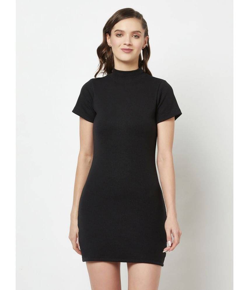     			Glito Women Cotton Solid Bodycon Dress ( Black )
