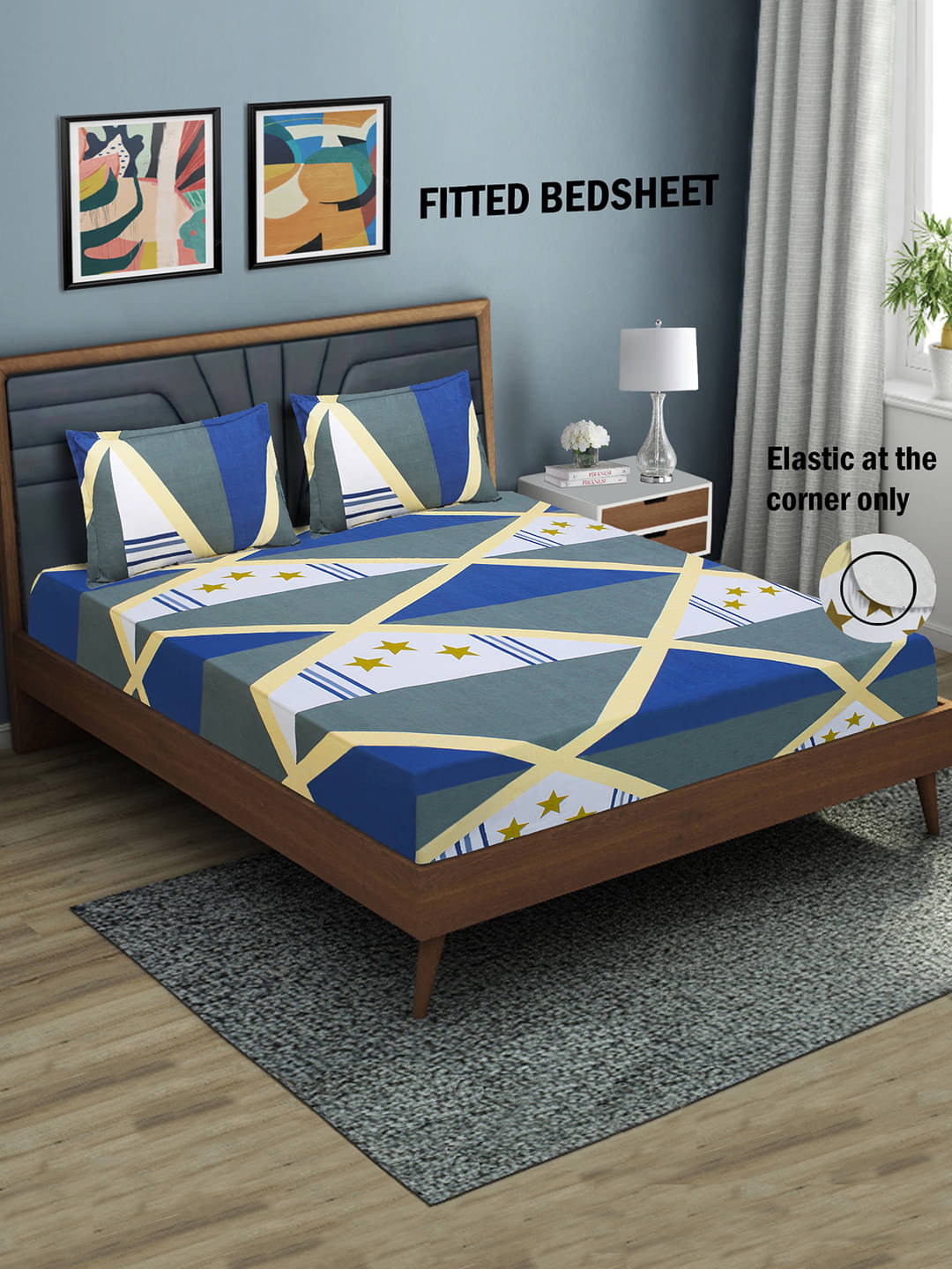     			Home Candy Microfibre Abstract 1 Bedsheet with 2 Pillow Covers - Blue