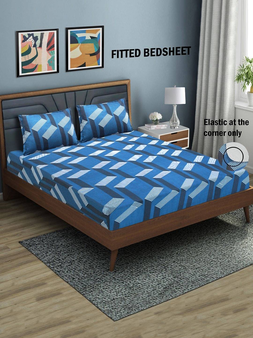 Home Candy Microfibre Abstract 1 Bedsheet with 2 Pillow Covers - Dark Blue Home Candy Microfibre Abstract 1 Bedsheet with 2 Pillow Covers - Dark Blue
