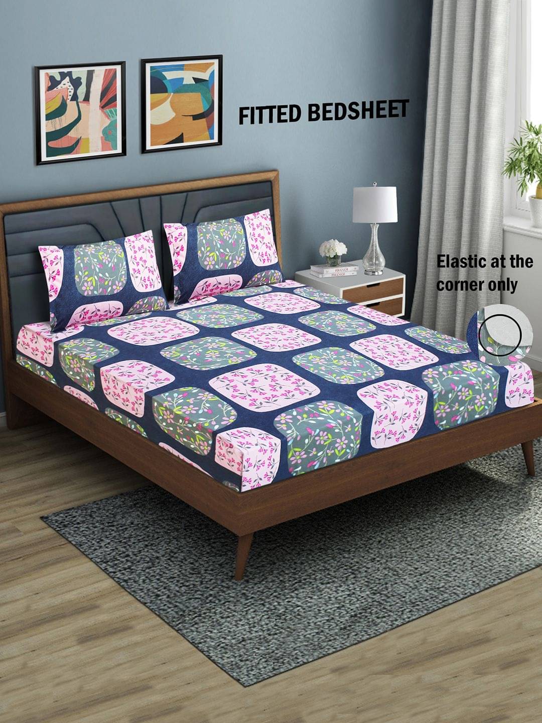     			Home Candy Microfibre Abstract 1 Bedsheet with 2 Pillow Covers - Blue