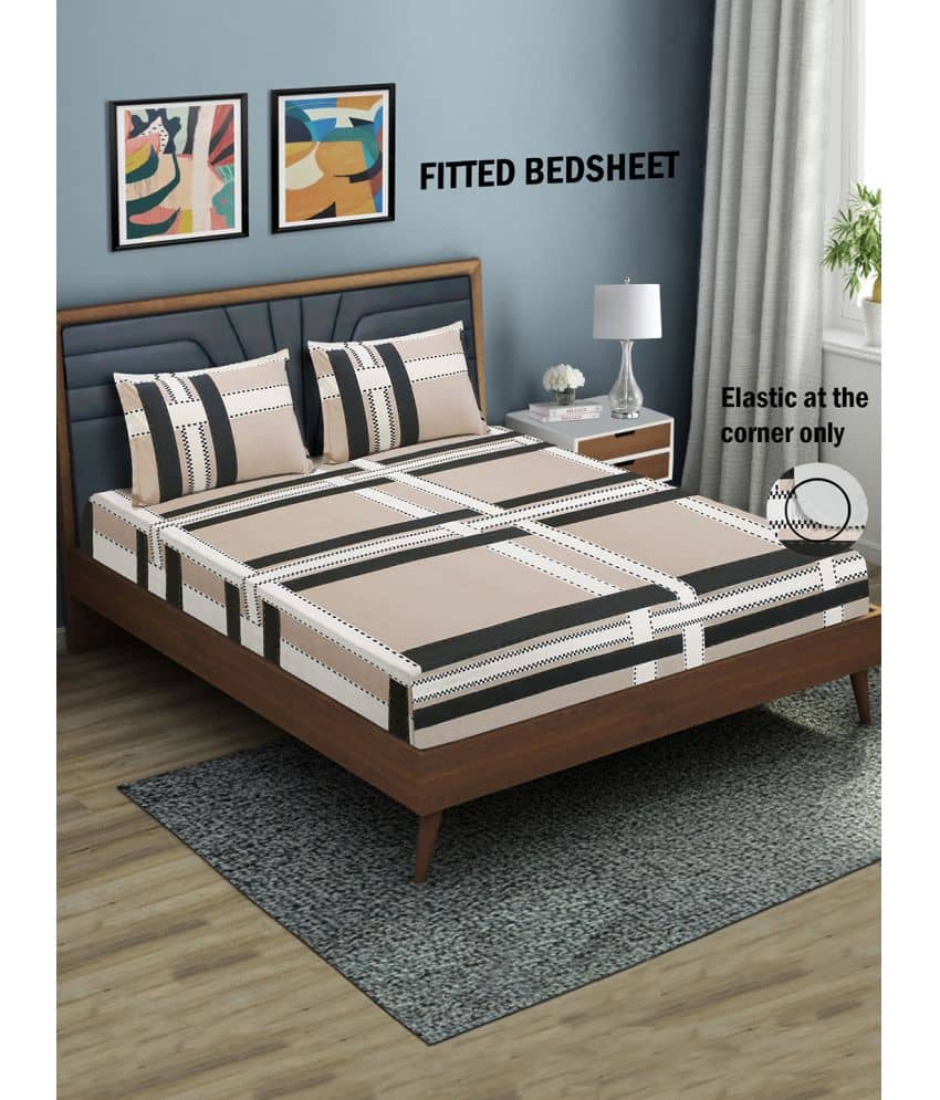 Home Candy Microfibre Big Checks 1 Bedsheet with 2 Pillow Covers - Beige