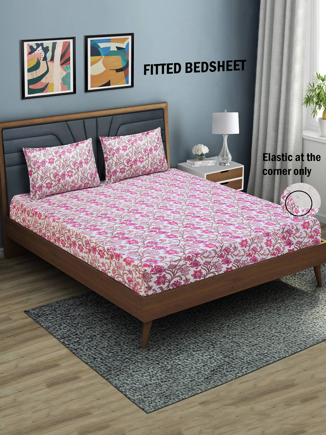     			Home Candy Microfibre Floral 1 Bedsheet with 2 Pillow Covers - Pink