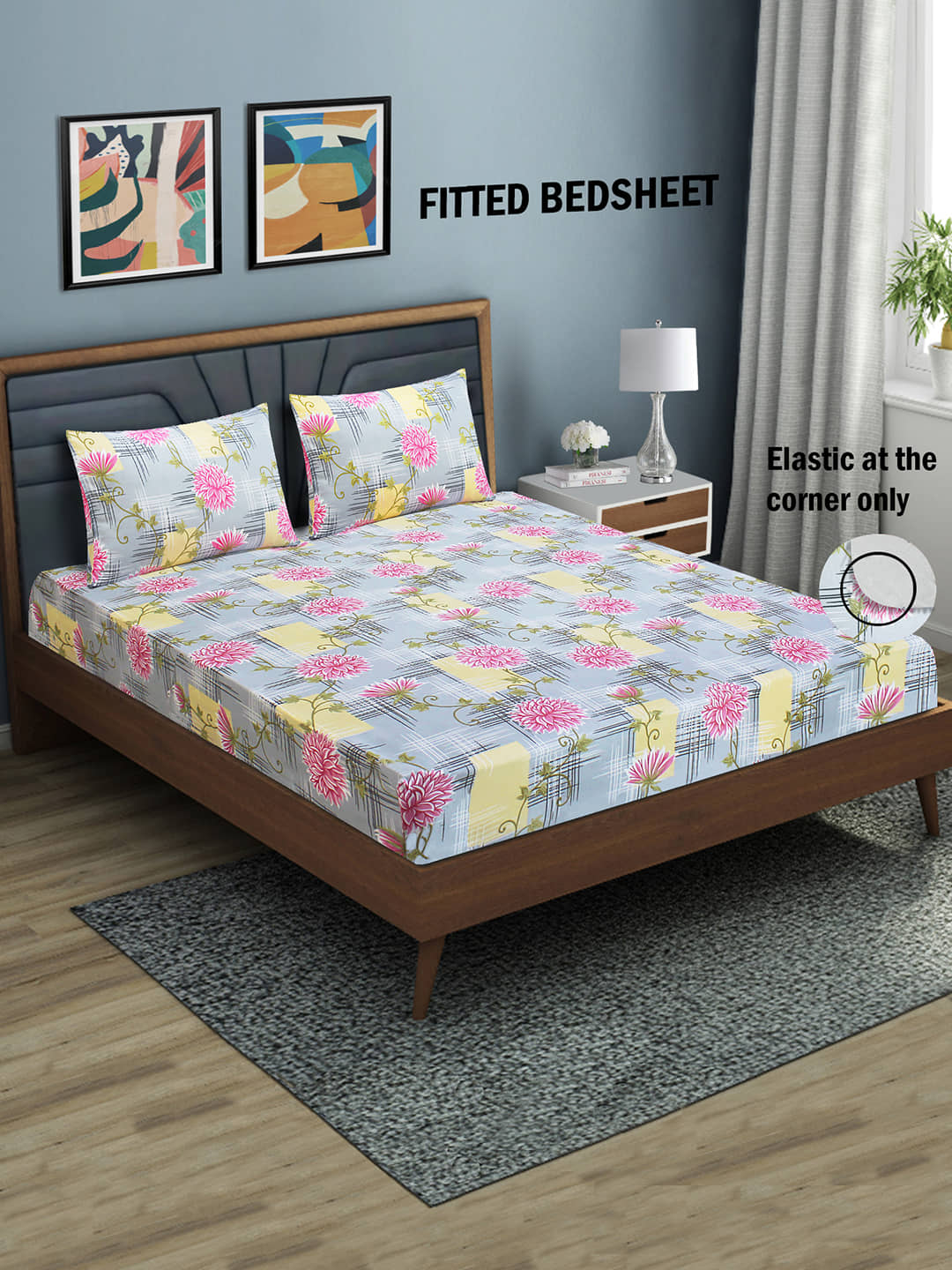 Home Candy Microfibre Floral 1 Bedsheet with 2 Pillow Covers - Gray