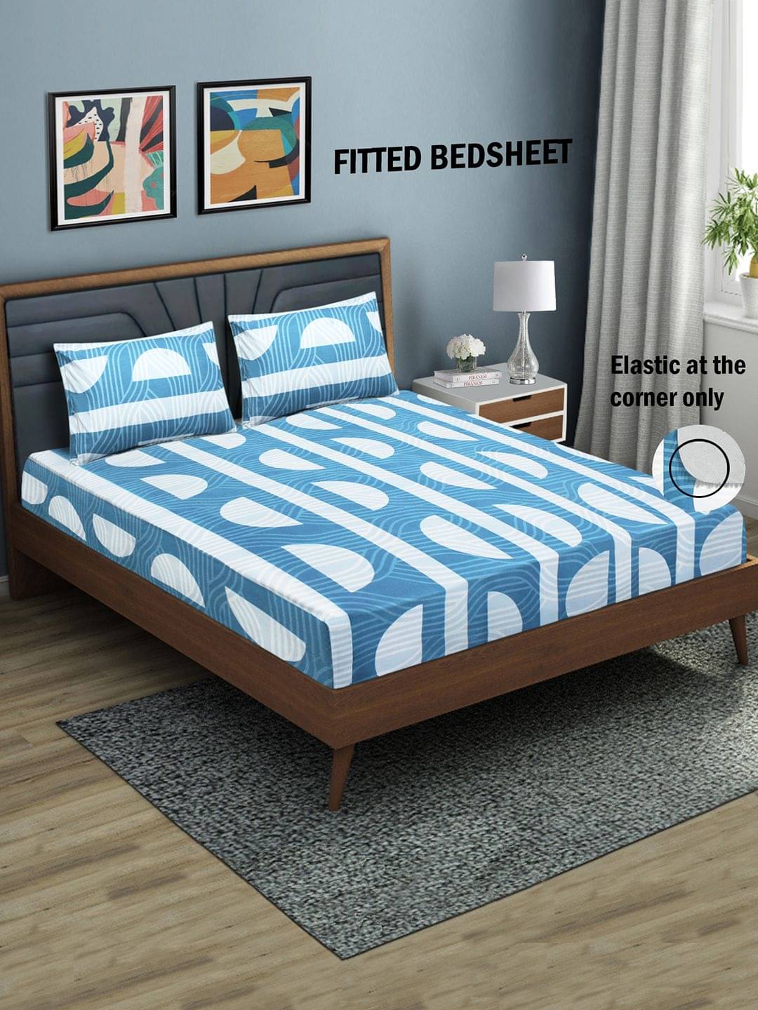     			Home Candy Microfibre Geometric 1 Bedsheet with 2 Pillow Covers - Blue
