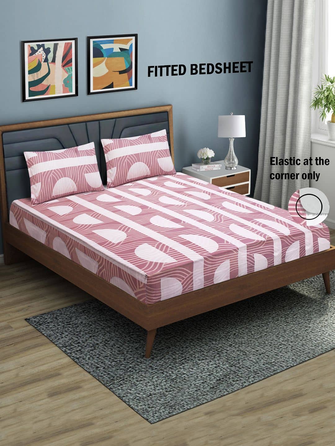 Home Candy Microfibre Geometric 1 Bedsheet with 2 Pillow Covers - Mauve