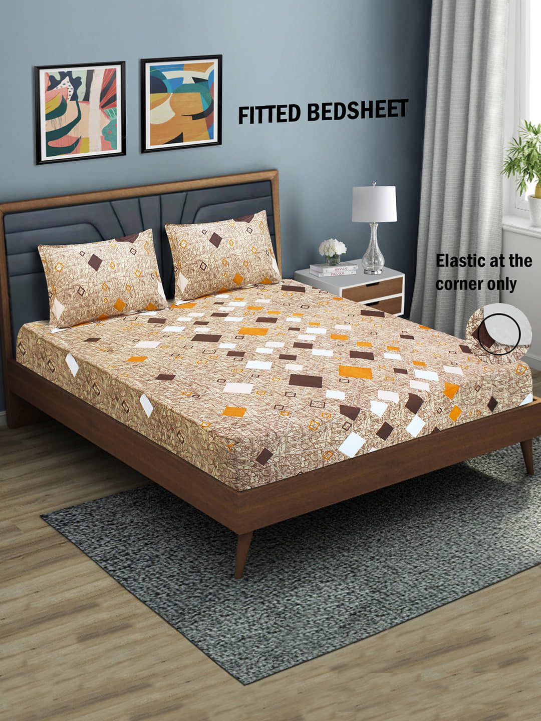 Home Candy Microfibre Geometric 1 Bedsheet with 2 Pillow Covers - Brown