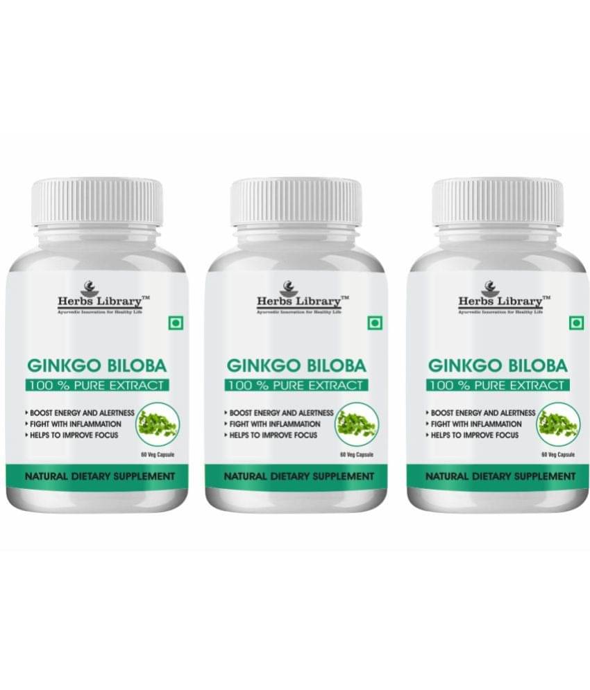     			Herbs Library Ginkgo Biloba for Better Concentration, Memory & Learning 60 Capsules Each (Pack of 3)