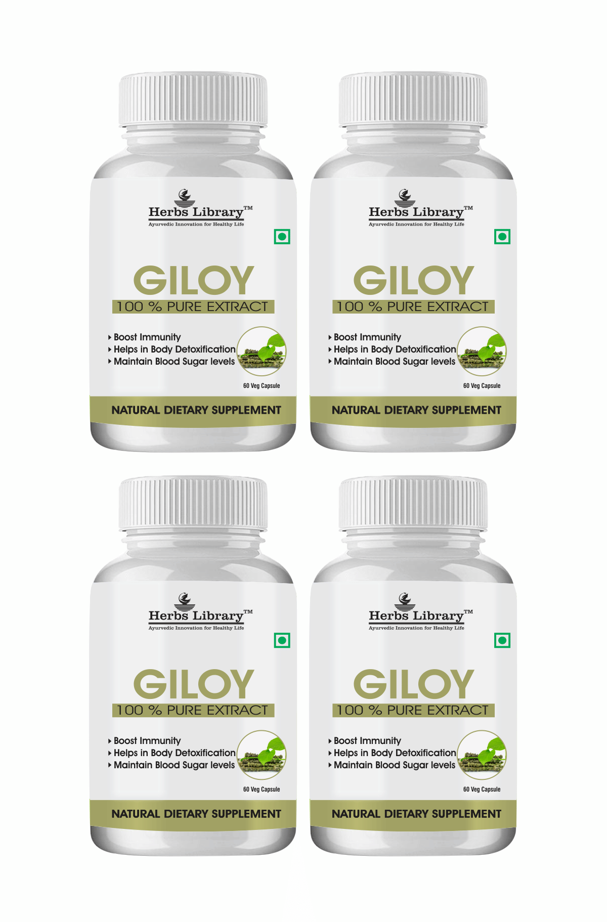Herbs Library Giloy Immunity Booster, 60 Capsules Each (Pack of 4) Herbs Library Giloy Immunity Booster, 60 Capsules Each (Pack of 4)