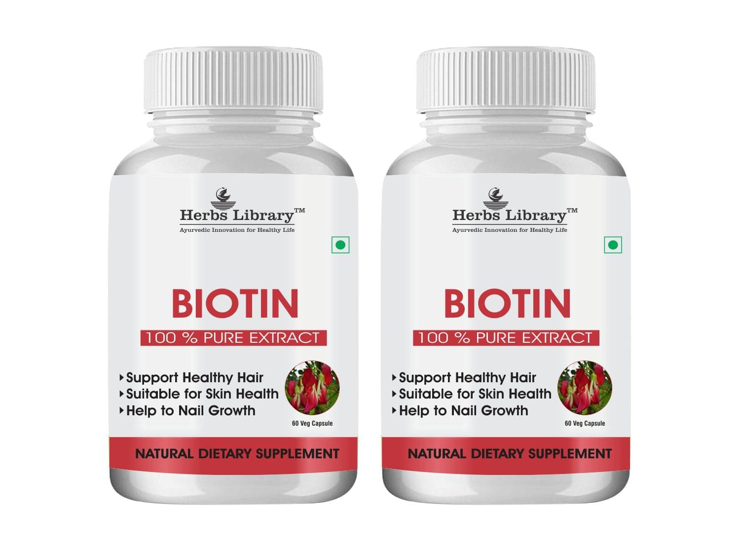 Herbs Library Biotin Capules For Hair Growth, Skin and Nails 60 Capsules Each (Pack of 2) Herbs Library Biotin Capules For Hair Growth, Skin and Nails 60 Capsules Each (Pack of 2)